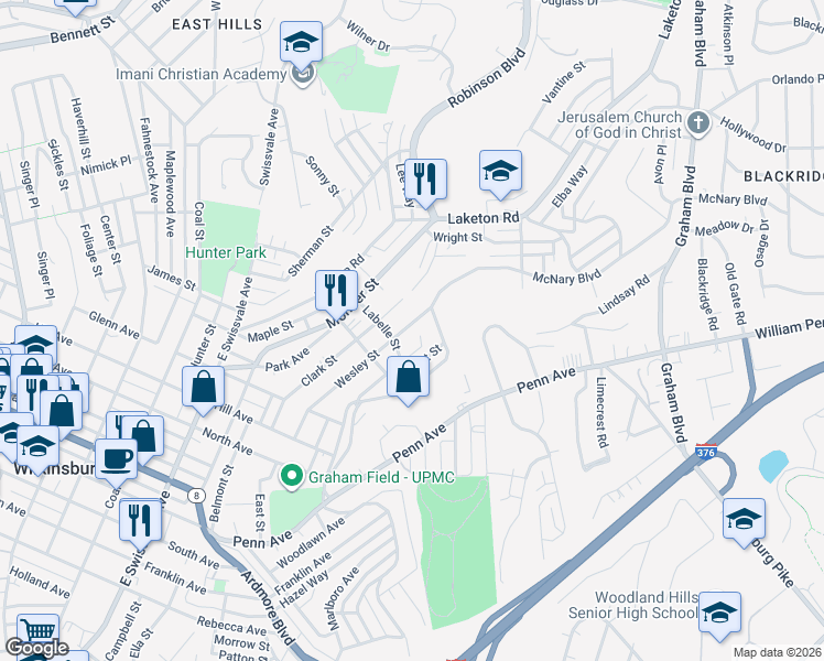 map of restaurants, bars, coffee shops, grocery stores, and more near 1309 Labelle Street in Pittsburgh
