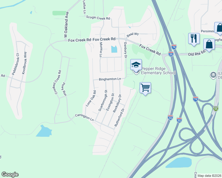 map of restaurants, bars, coffee shops, grocery stores, and more near 2907 Scarborough Street in Bloomington