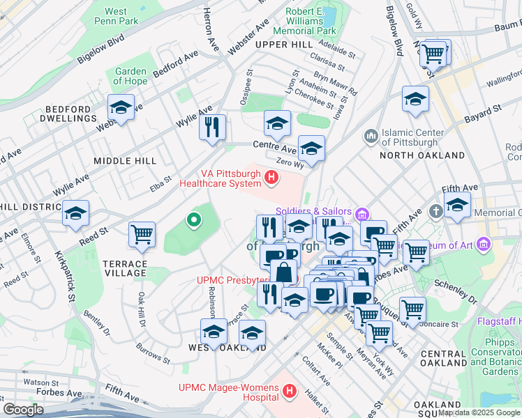 map of restaurants, bars, coffee shops, grocery stores, and more near 3725 Sutherland Drive in Pittsburgh