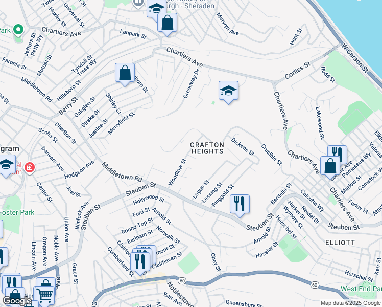 map of restaurants, bars, coffee shops, grocery stores, and more near 899 Cherry Court in Pittsburgh