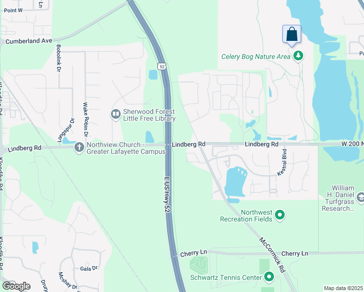 map of restaurants, bars, coffee shops, grocery stores, and more near 2111 Lindberg Road in West Lafayette