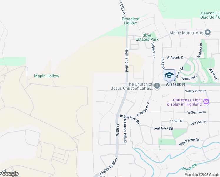 map of restaurants, bars, coffee shops, grocery stores, and more near 6702 Dry Creek Lane in Highland