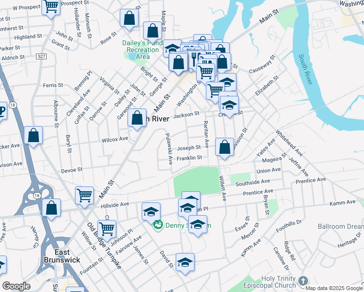 map of restaurants, bars, coffee shops, grocery stores, and more near 23 Joseph Street in South River