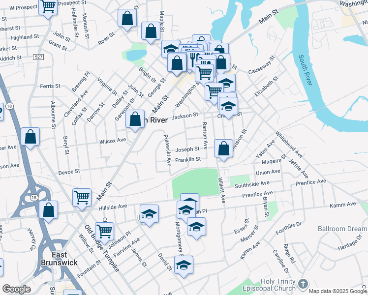 map of restaurants, bars, coffee shops, grocery stores, and more near 29 Wilson Avenue in South River