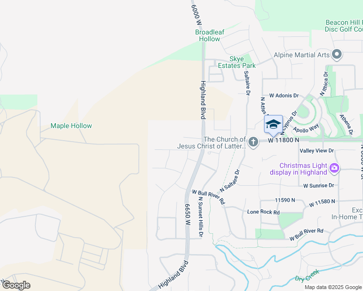 map of restaurants, bars, coffee shops, grocery stores, and more near 6678 West Dry Creek Lane in Highland