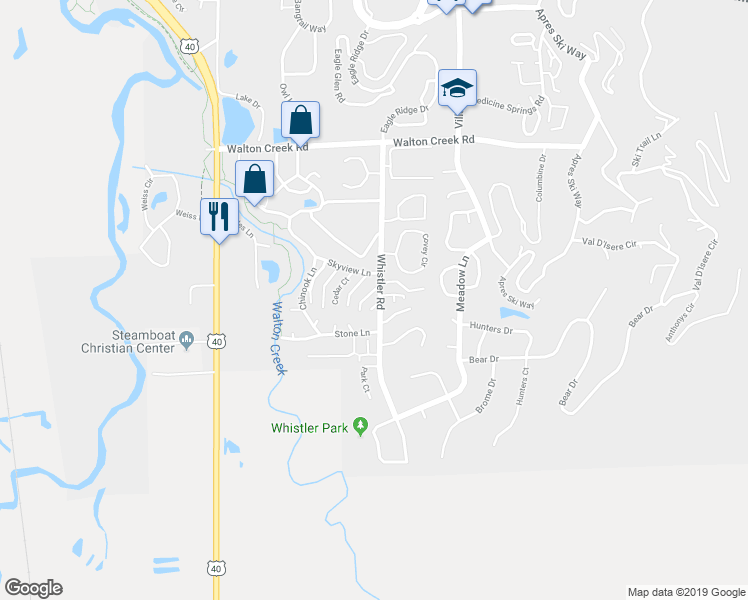 map of restaurants, bars, coffee shops, grocery stores, and more near 4 Redwood Court in Steamboat Springs
