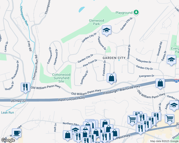 map of restaurants, bars, coffee shops, grocery stores, and more near 577 Sunnyfield Dr in Monroeville