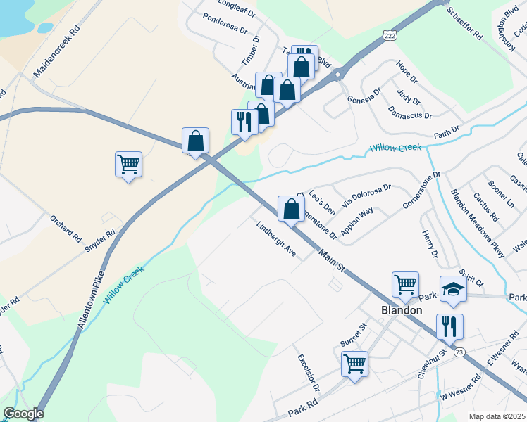 map of restaurants, bars, coffee shops, grocery stores, and more near 100 Main Street in Blandon