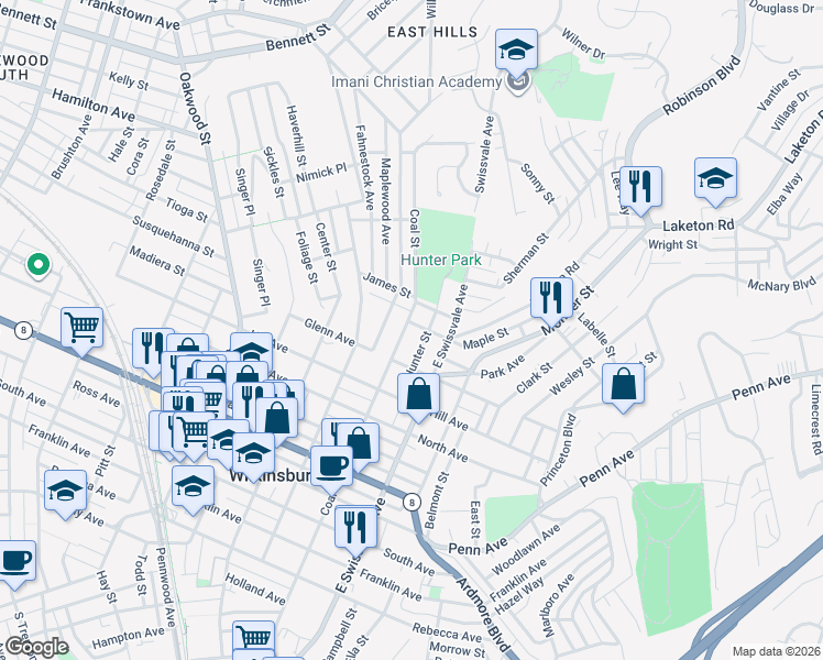 map of restaurants, bars, coffee shops, grocery stores, and more near 1432 Coal Street in Pittsburgh
