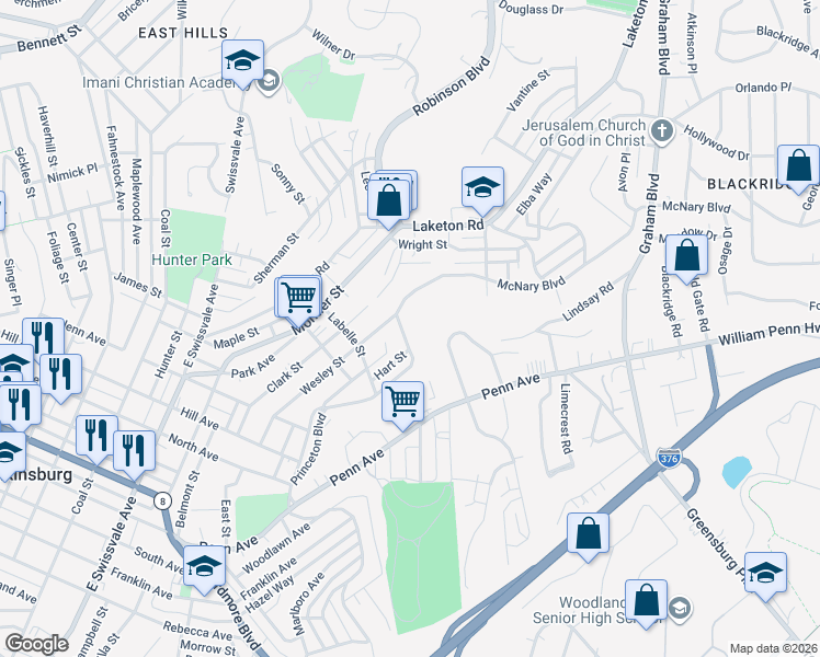 map of restaurants, bars, coffee shops, grocery stores, and more near 1740 Wesley Avenue in Pittsburgh
