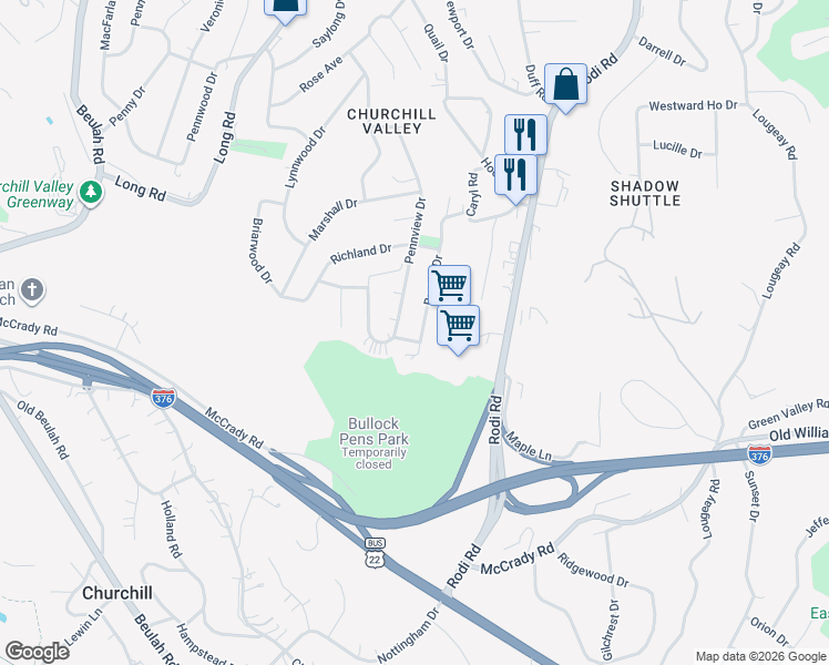 map of restaurants, bars, coffee shops, grocery stores, and more near 612 Burton Dr in Pittsburgh
