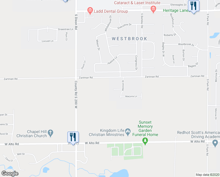 map of restaurants, bars, coffee shops, grocery stores, and more near 2028 Wesmar Court in Kokomo