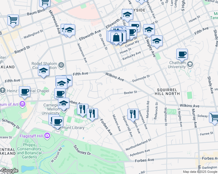 map of restaurants, bars, coffee shops, grocery stores, and more near 35 Unger Lane in Pittsburgh