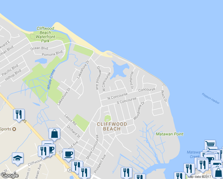 map of restaurants, bars, coffee shops, grocery stores, and more near 854 Brookside Avenue in Keyport