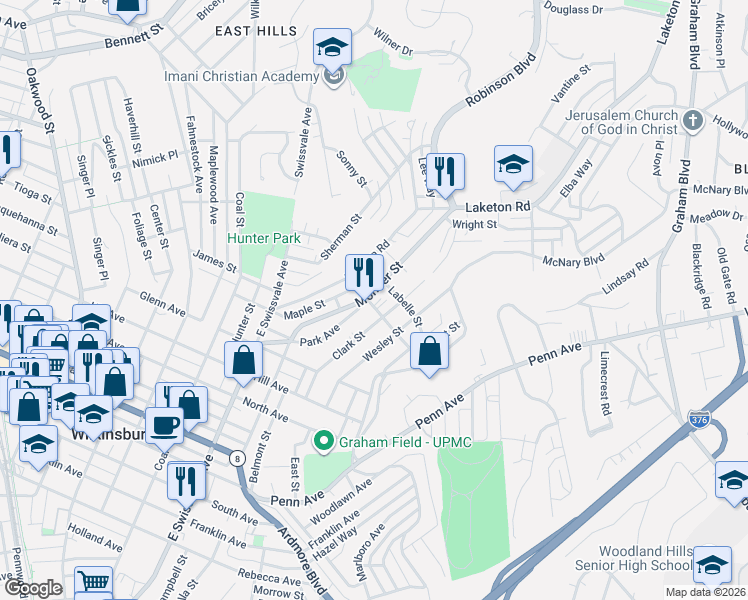 map of restaurants, bars, coffee shops, grocery stores, and more near 1209 Bessica Street in Pittsburgh
