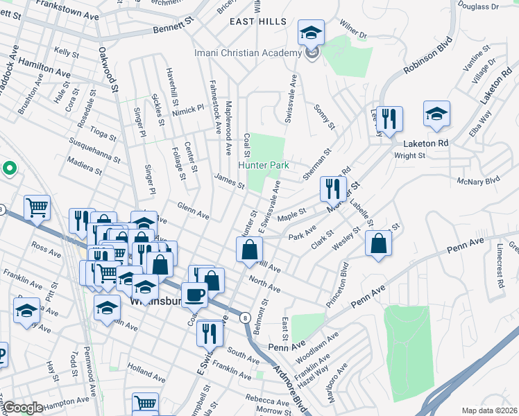 map of restaurants, bars, coffee shops, grocery stores, and more near 1432 Coal Street in Pittsburgh