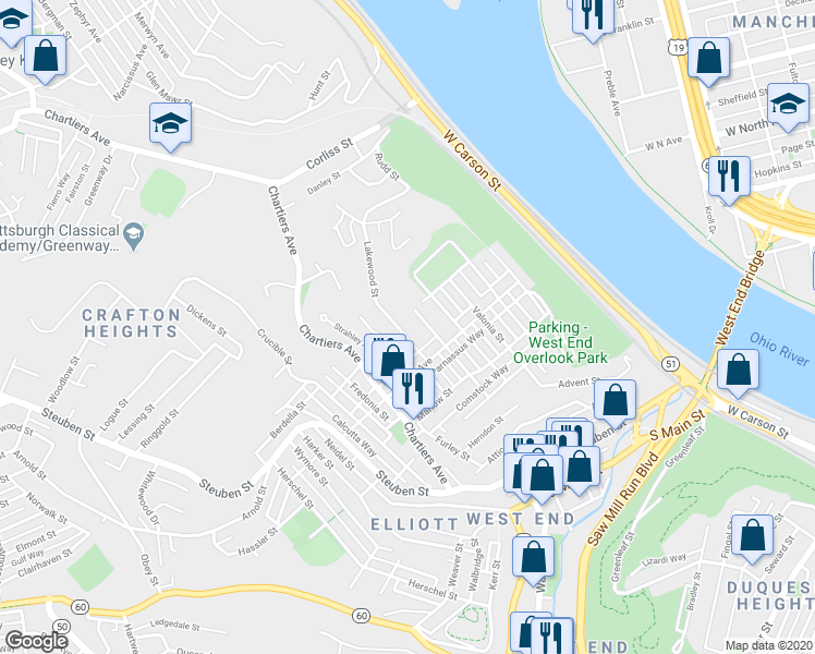 map of restaurants, bars, coffee shops, grocery stores, and more near 1036 Lakewood Street in Pittsburgh
