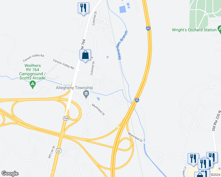 map of restaurants, bars, coffee shops, grocery stores, and more near 282 Brown Swiss Circle in Duncansville