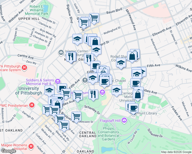 map of restaurants, bars, coffee shops, grocery stores, and more near 4510 Henry Street in Pittsburgh