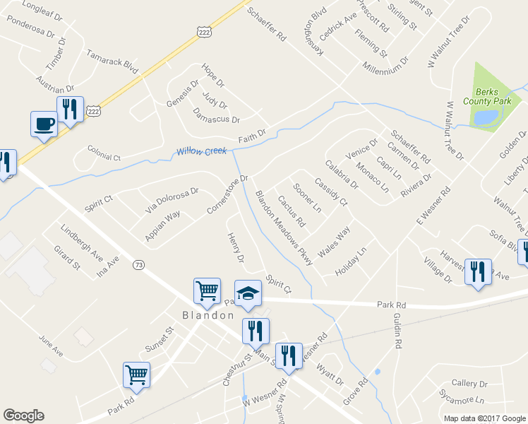 map of restaurants, bars, coffee shops, grocery stores, and more near 314 Blandon Meadows Parkway in Blandon