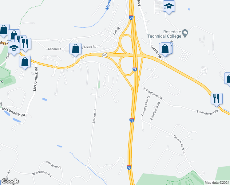 map of restaurants, bars, coffee shops, grocery stores, and more near 803 Wingate Drive in Pittsburgh