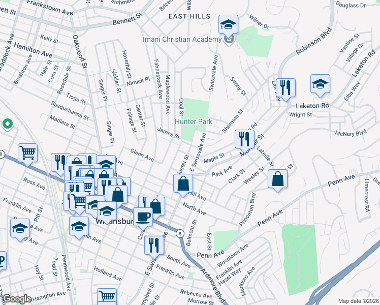 map of restaurants, bars, coffee shops, grocery stores, and more near 1432 Coal Street in Pittsburgh