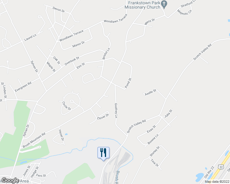 map of restaurants, bars, coffee shops, grocery stores, and more near Pond St in Hollidaysburg