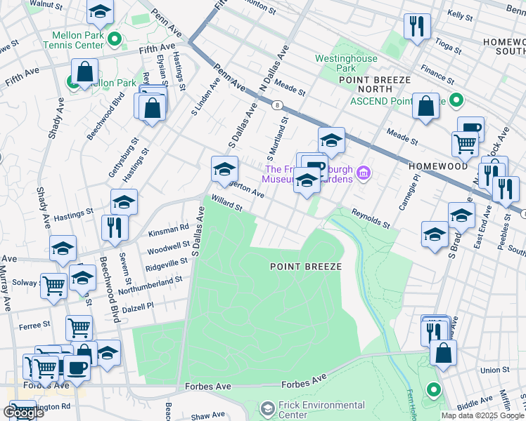map of restaurants, bars, coffee shops, grocery stores, and more near 530 Lloyd Street in Pittsburgh