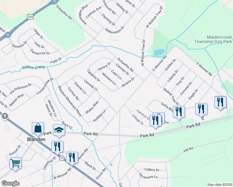map of restaurants, bars, coffee shops, grocery stores, and more near 426 Riviera Drive in Blandon