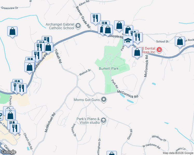 map of restaurants, bars, coffee shops, grocery stores, and more near 125 Walnut Drive in McKees Rocks