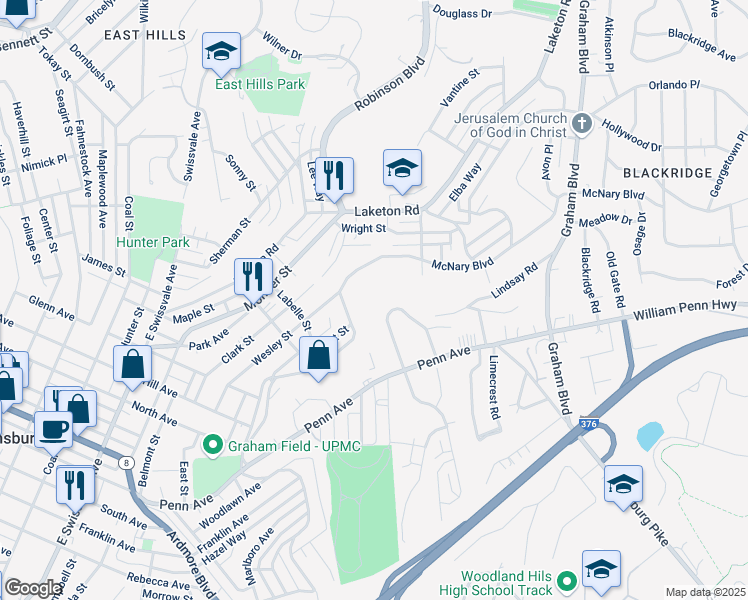 map of restaurants, bars, coffee shops, grocery stores, and more near 1031 West Findley Drive in Pittsburgh