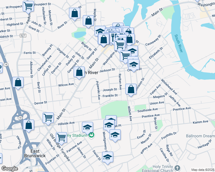 map of restaurants, bars, coffee shops, grocery stores, and more near 23 Wilson Avenue in South River