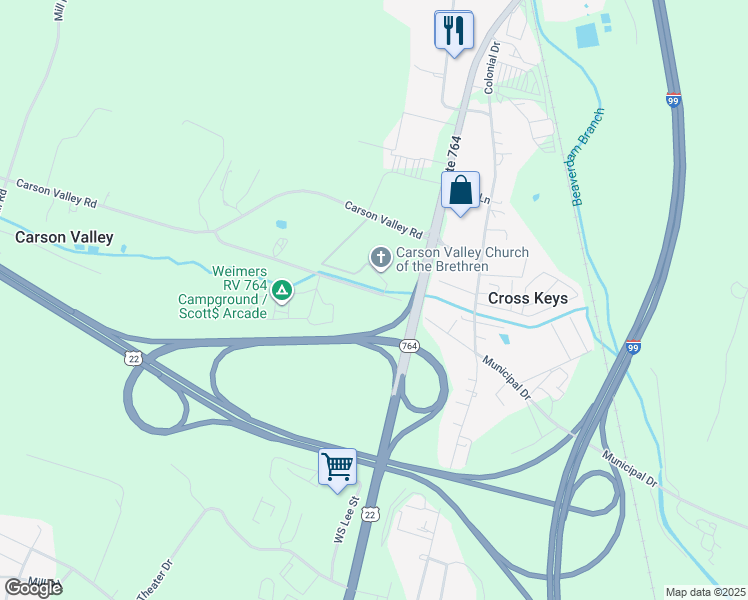 map of restaurants, bars, coffee shops, grocery stores, and more near 159 Spencer Creek Drive in Duncansville