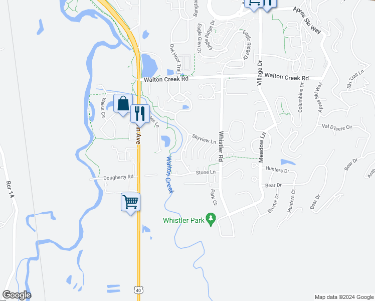 map of restaurants, bars, coffee shops, grocery stores, and more near 98 Jackpine Court in Steamboat Springs