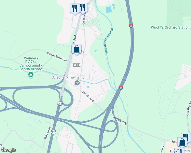 map of restaurants, bars, coffee shops, grocery stores, and more near 282 Brown Swiss Circle in Duncansville