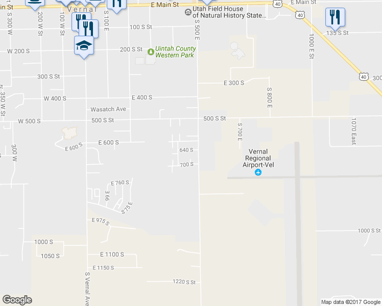 map of restaurants, bars, coffee shops, grocery stores, and more near 472 E 640 S in Vernal