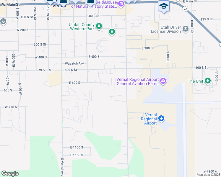 map of restaurants, bars, coffee shops, grocery stores, and more near 664 South 410 East in Vernal