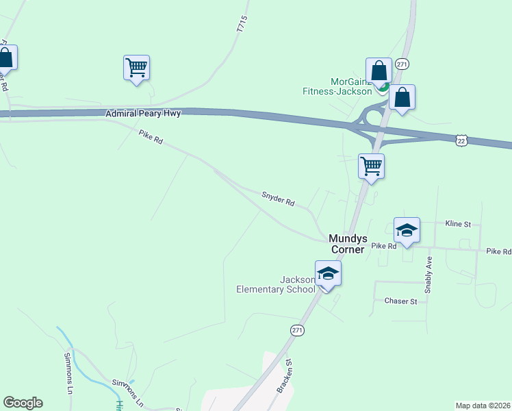 map of restaurants, bars, coffee shops, grocery stores, and more near 100-198 Rocky Road in Johnstown