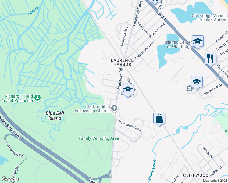 map of restaurants, bars, coffee shops, grocery stores, and more near 145 Ely Avenue in Old Bridge