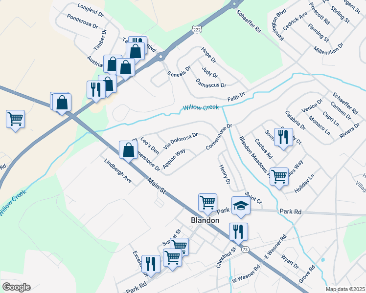 map of restaurants, bars, coffee shops, grocery stores, and more near 452 Appian Way in Blandon