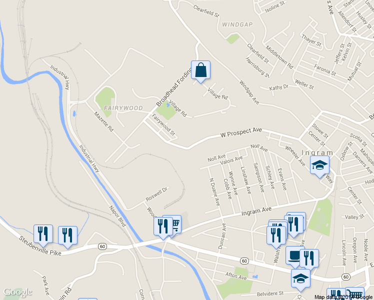 map of restaurants, bars, coffee shops, grocery stores, and more near 315 W Prospect Ave in Pittsburgh