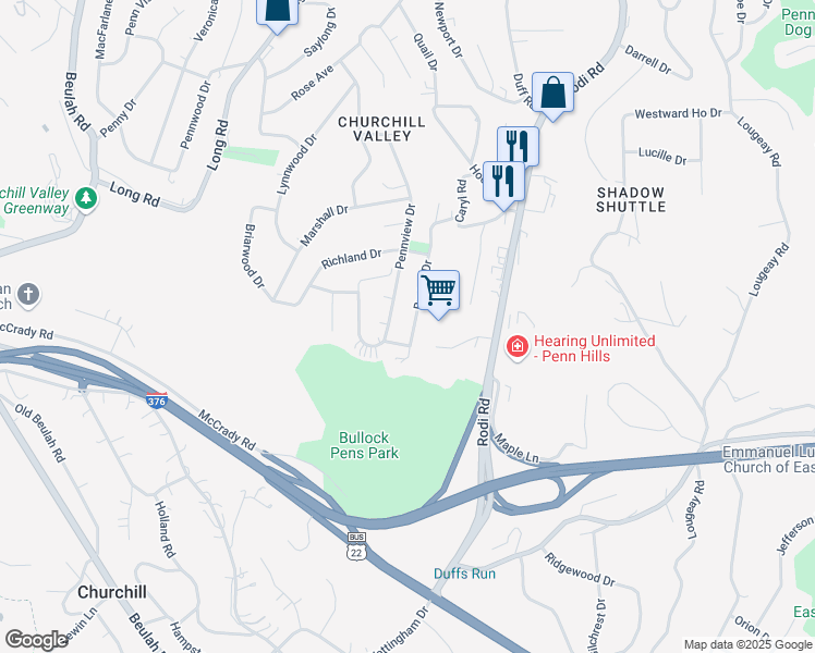 map of restaurants, bars, coffee shops, grocery stores, and more near 604 Burton Drive in Pittsburgh