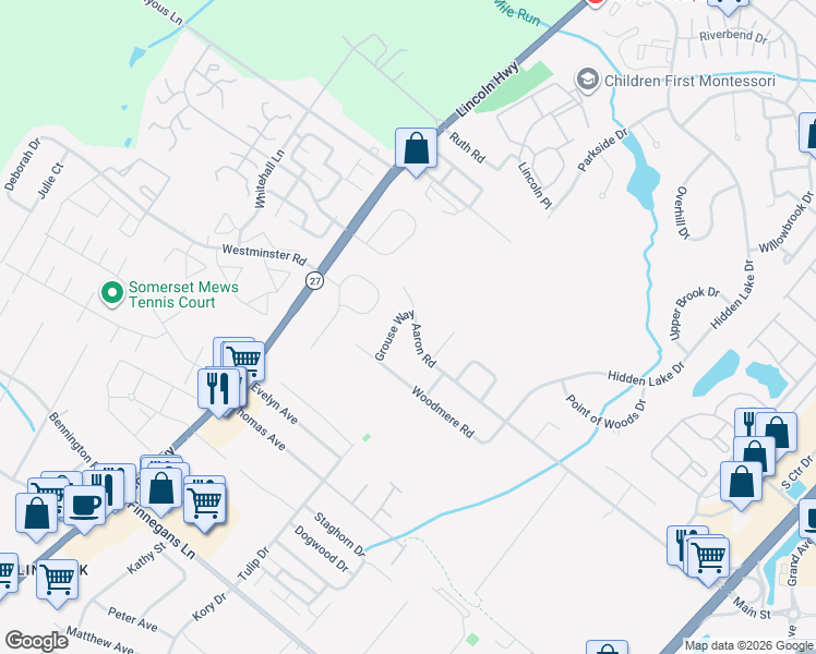 map of restaurants, bars, coffee shops, grocery stores, and more near 1324 Aaron Road in North Brunswick Township