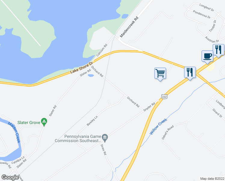 map of restaurants, bars, coffee shops, grocery stores, and more near 14 Lakeview Drive in Reading