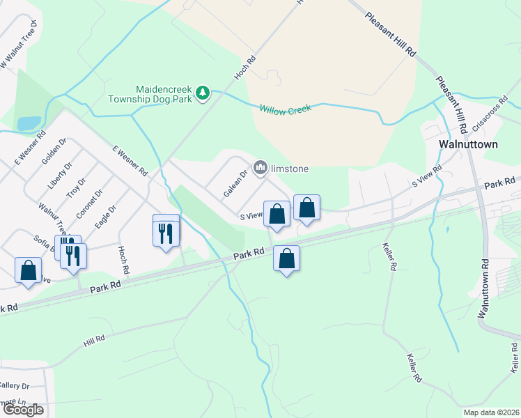 map of restaurants, bars, coffee shops, grocery stores, and more near 186 South View Road in Fleetwood