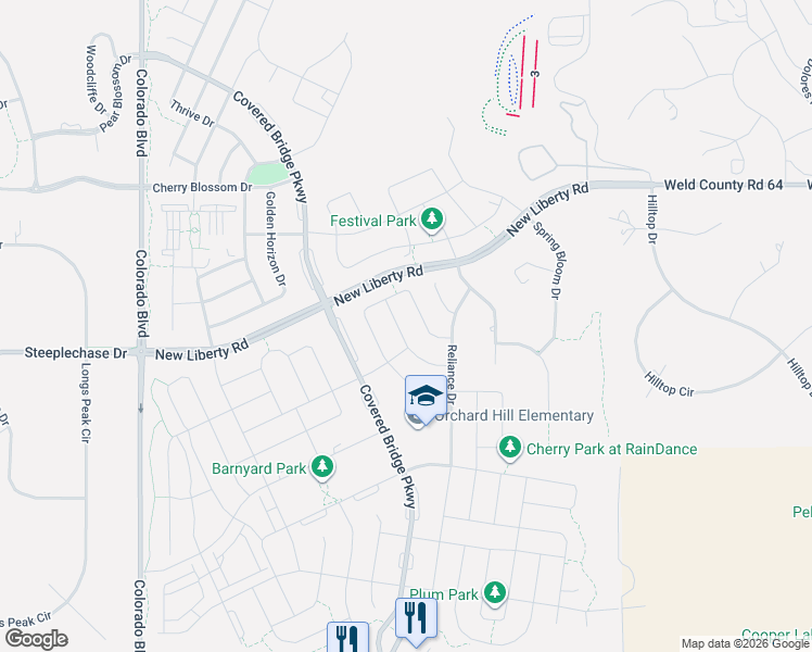 map of restaurants, bars, coffee shops, grocery stores, and more near 1580 Raindrop Drive in Windsor