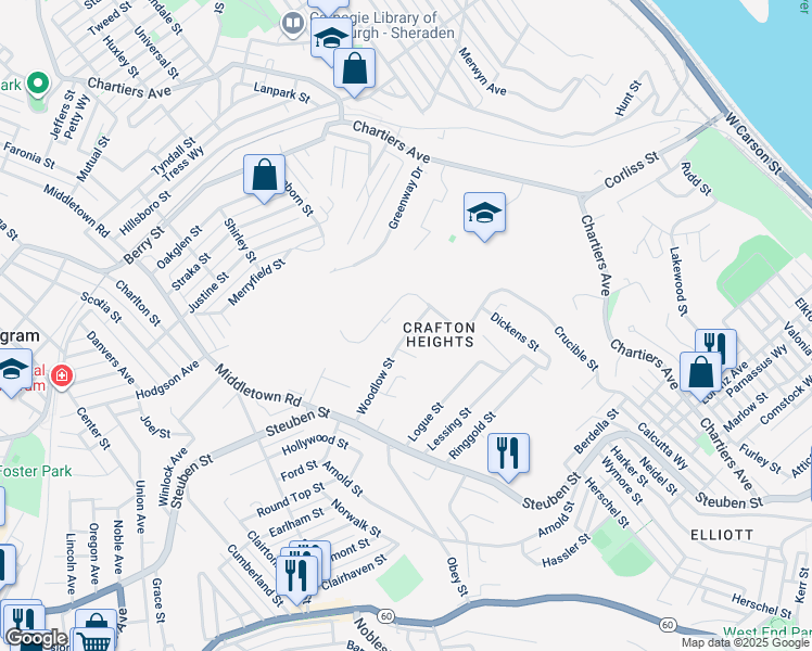 map of restaurants, bars, coffee shops, grocery stores, and more near 899 Cherry Court in Pittsburgh