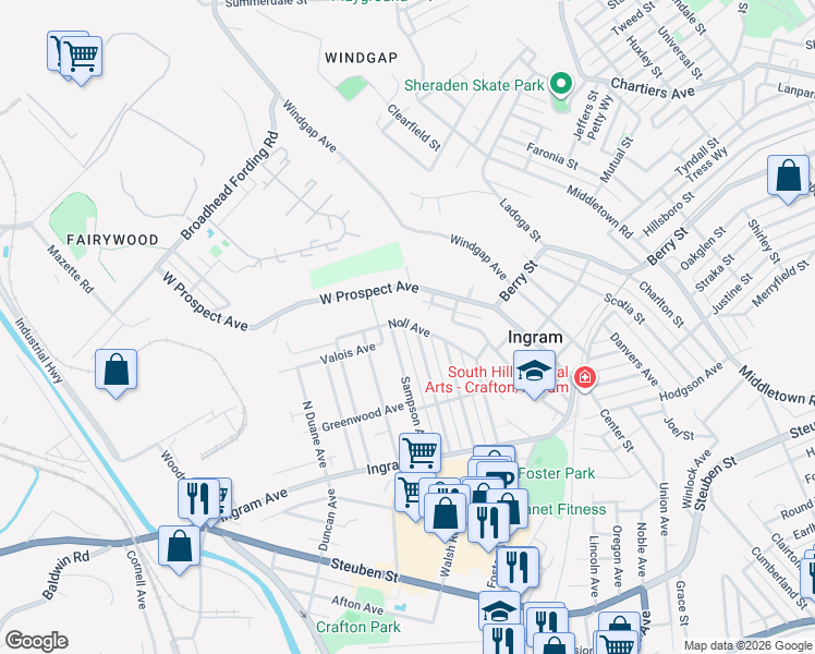 map of restaurants, bars, coffee shops, grocery stores, and more near 124 Sampson Avenue in Pittsburgh