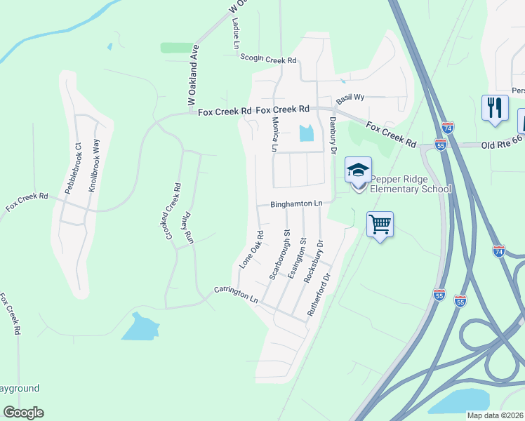 map of restaurants, bars, coffee shops, grocery stores, and more near 2704 Lone Oak Road in Bloomington