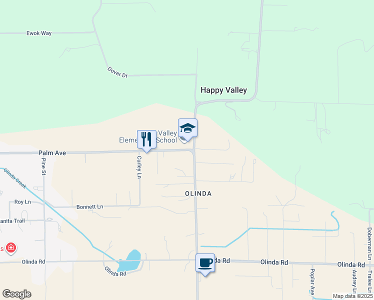 map of restaurants, bars, coffee shops, grocery stores, and more near 17480 Palm Avenue in Anderson